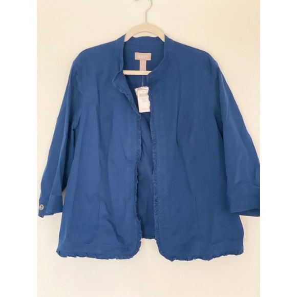 Chico's 3 Navy Open Ruffle Hem Blazer Jacket US XL/16 NEW Timeless Career D92 - Picture 13 of 14